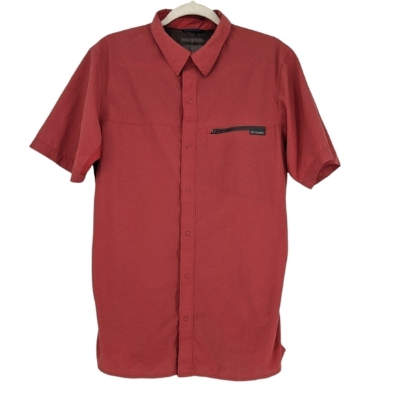 Columbia Vented Fishing Shirt Snap Button Red Short Sleeve Outdoor Hiking - Picture 1 of 8